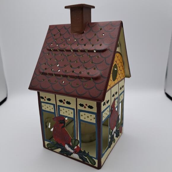 NEW Lenox Winter Greetings Metal Birdhouse Tea Light Candle Holder Cardinal Bird - Picture 5 of 11